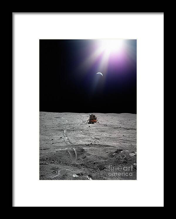 1900s Framed Print featuring the photograph Apollo 16 Lunar Module On The Moon by Nasa-vrs/science Photo Library