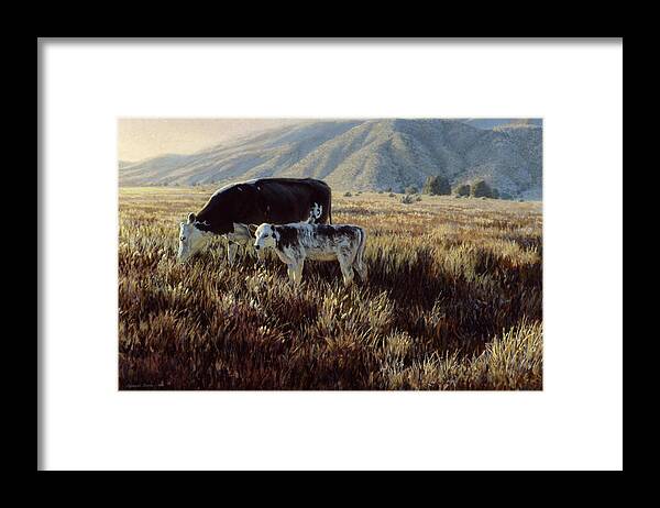 Cows Grazing Framed Print featuring the painting April's Treasure by Richard Burns