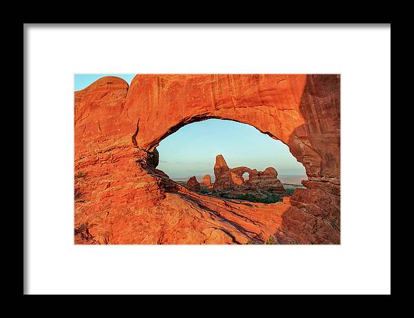 America Framed Print featuring the photograph Arches North Window and Turret Arch - Moab Utah by Gregory Ballos