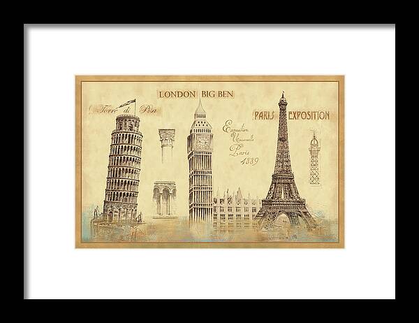 Eiffel Tower Framed Print featuring the mixed media Architecture IIi by Daphn? B.