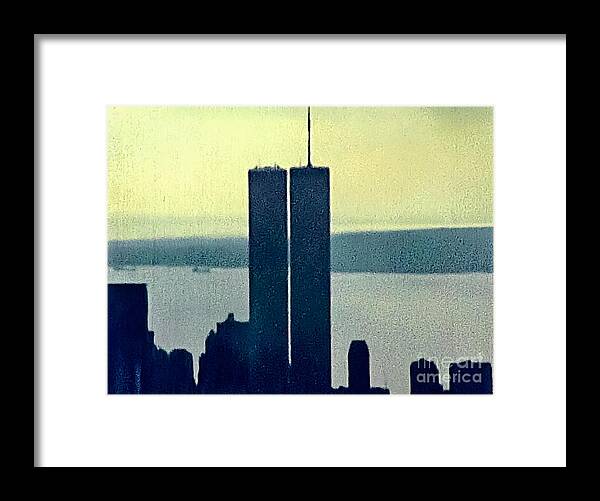 New York Framed Print featuring the photograph archival Twin Towers skyline by Benny Marty