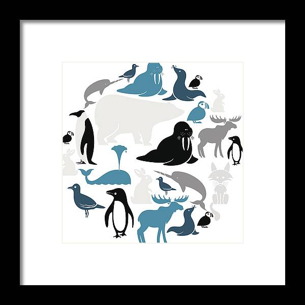 Sea Lion Framed Print featuring the digital art Arctic Animals Icon Set by Theresatibbetts