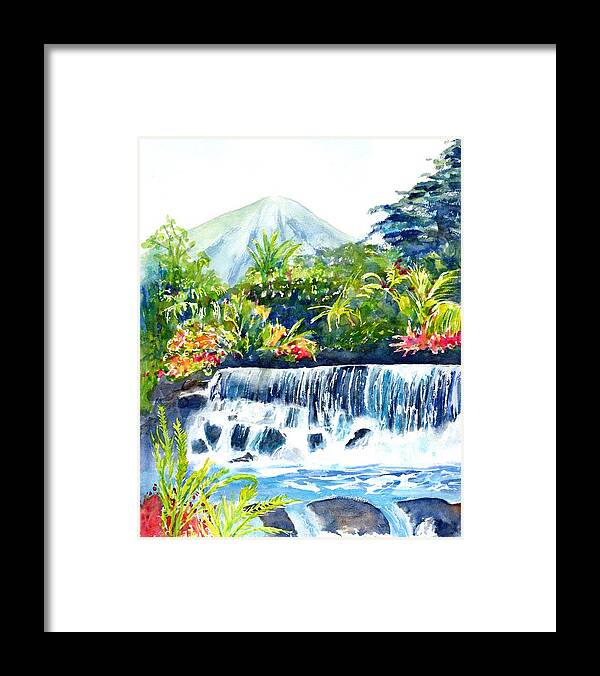 Costa Rica Framed Print featuring the painting Arenal Volcano Costa Rica by Carlin Blahnik CarlinArtWatercolor