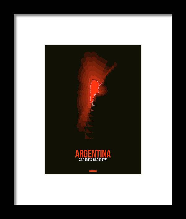 Argentina Framed Print featuring the digital art Argentina Radiant Map 3 by Naxart Studio