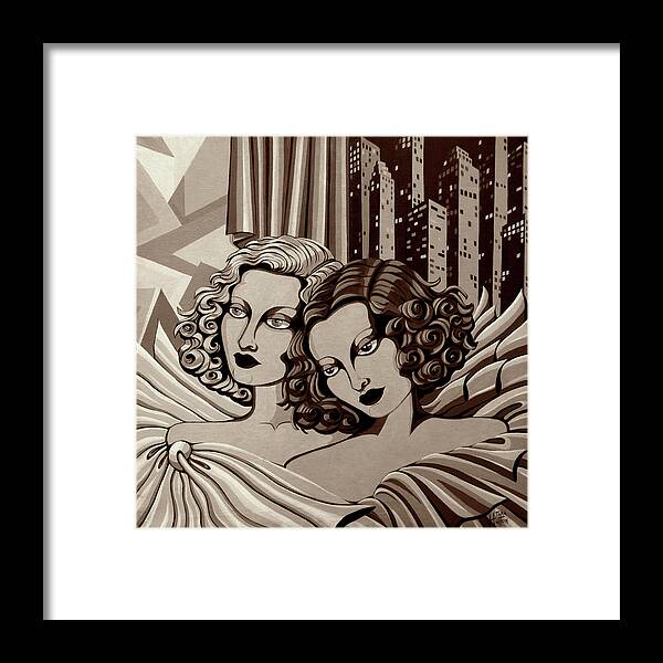 Portrait Framed Print featuring the painting Arielle and Gabrielle in Sepia Tone by Tara Hutton