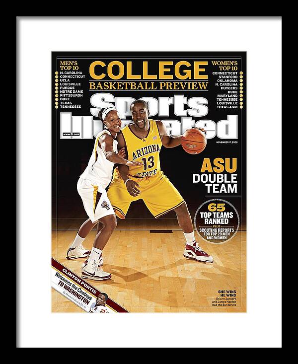 Magazine Cover Framed Print featuring the photograph Arizona State University Briann January And James Harden Sports Illustrated Cover by Sports Illustrated