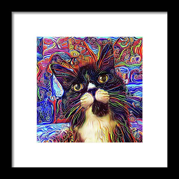 Tuxedo Cat Framed Print featuring the digital art Armani the Tuxedo Cat by Peggy Collins