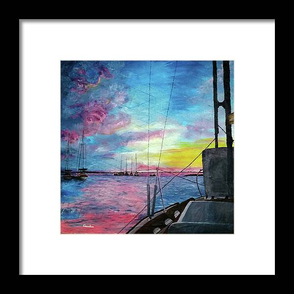 Sky Framed Print featuring the painting Art of the Sail At The End of the Day by Annalisa Rivera-Franz