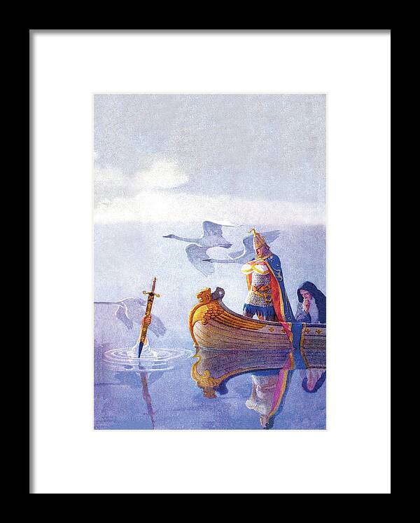 Arthur Framed Print featuring the painting Arthur and Excalibur by N.C. Wyeth