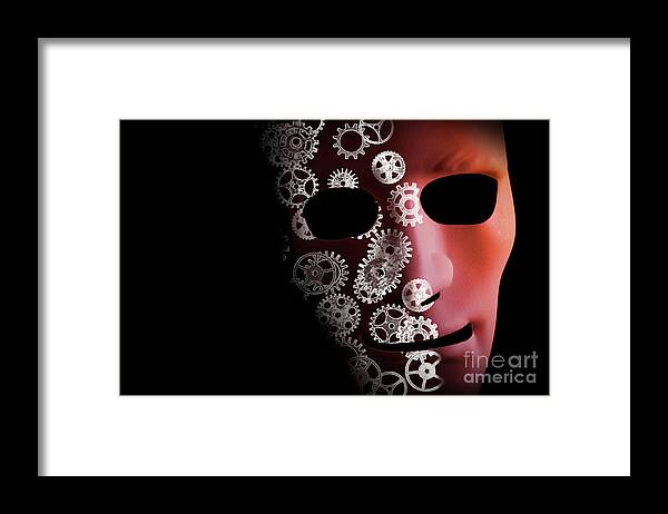 Mask Framed Print featuring the photograph Artificial intelligence concept with robot face by Simon Bratt