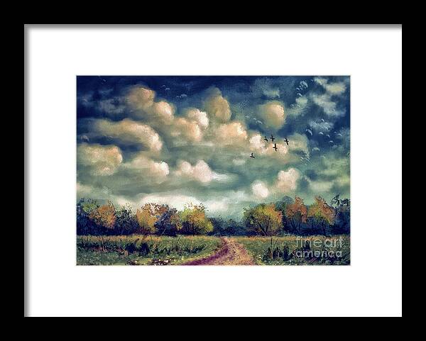 Landscape Framed Print featuring the digital art As August Slips Into Autumn by Lois Bryan