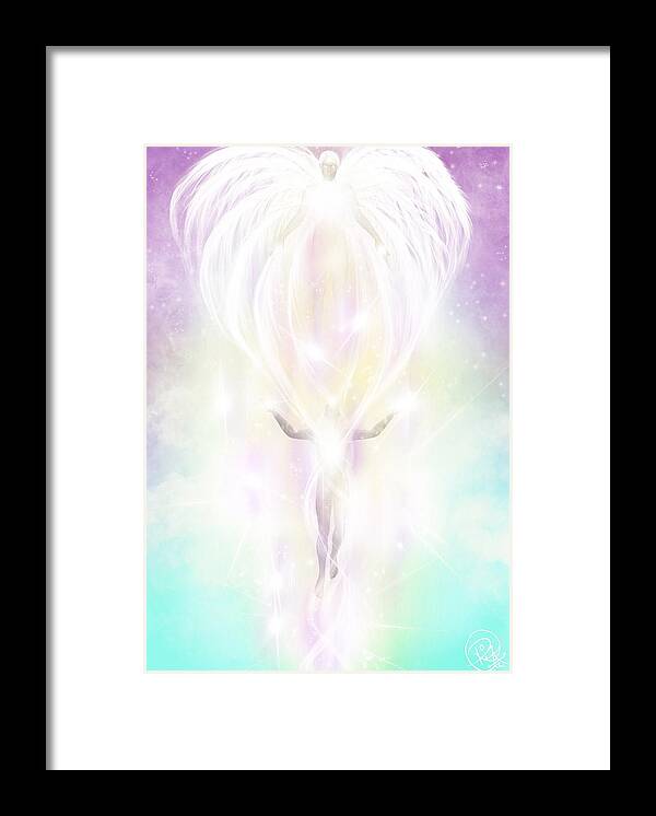 Ascension Starseed Awakened Awakening Lightworker Archangel Angel Galactic Multiverses Consciousness Lightcodes Art Licensing Artists Illustrated Digital Blues Magenta Universe Framed Print featuring the digital art Ascension of Man by Annette L Lemaire