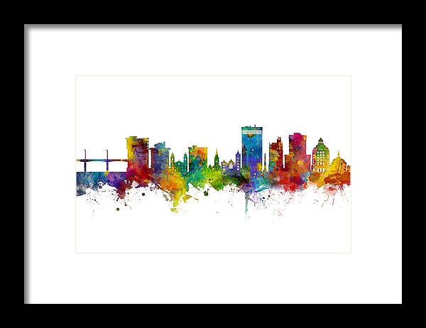 Asheville Framed Print featuring the digital art Asheville North Carolina Skyline by Michael Tompsett