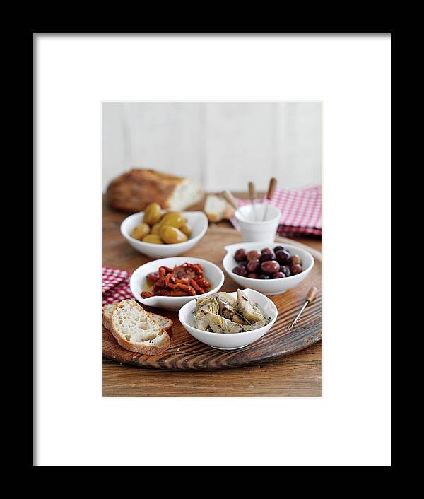 Ip_11236226 Framed Print featuring the photograph Assorted Antipasti And White Bread by Gareth Morgans