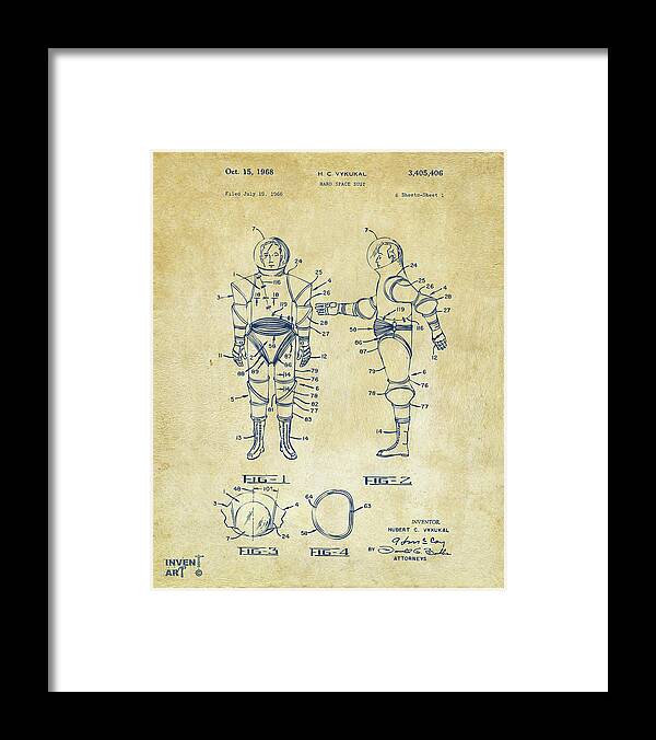 Space Suit Framed Print featuring the digital art Astronaut Space Suit Patent 1968 - Vintage by Nikki Marie Smith