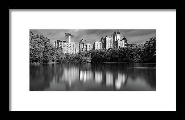America Framed Print featuring the photograph Atlanta Skyline Panorama From Piedmont Park - Monochrome by Gregory Ballos