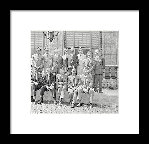 Physicist Framed Print featuring the photograph Atomic Bomb Scientists At University by Bettmann
