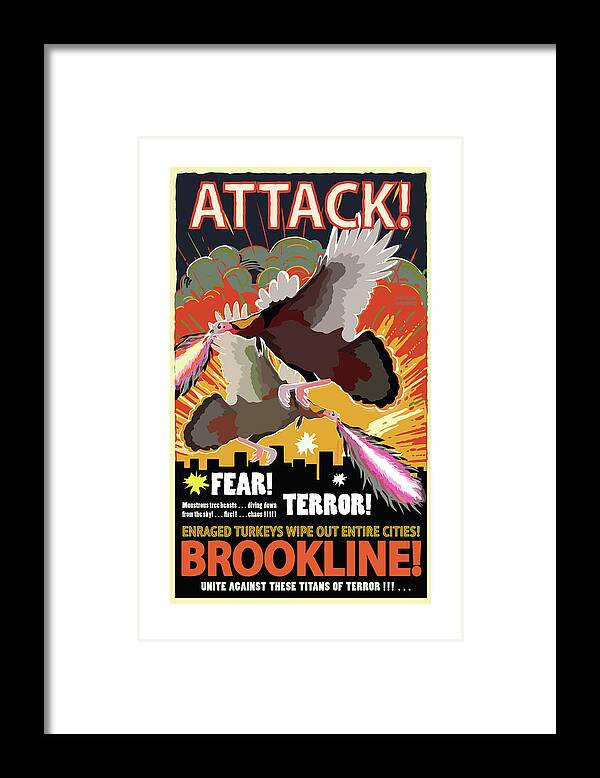 Brookline Turkeys Framed Print featuring the digital art Attack by Caroline Barnes