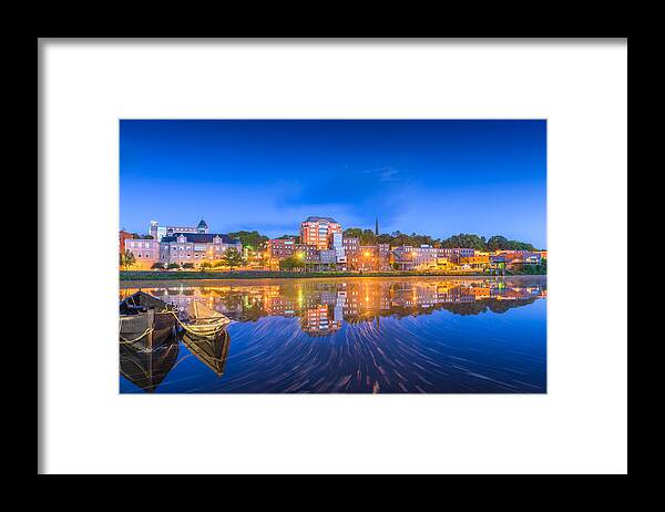 Landscape Framed Print featuring the photograph Augusta, Maine, Usa Town Skyline by Sean Pavone