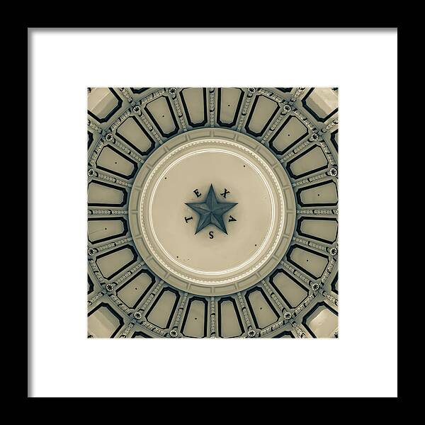 America Framed Print featuring the photograph Austin Texas Capitol Dome and Lone Star - Dark Sepia Edition 1x1 by Gregory Ballos