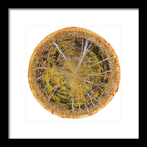 Autumn Aspen Birch Pizza Yellow Fall Color Abstract Humor Food Nature Mimic Framed Print featuring the photograph Autumn Aspen Pizza - nature mimics food by Peter Herman