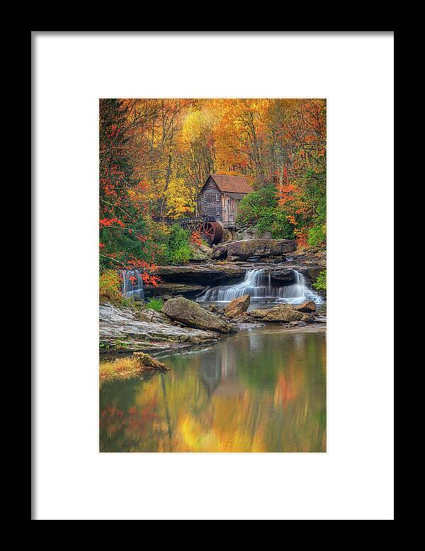 Glade Creek Grist Mill Framed Print featuring the photograph Autumn at Glade Creek by Kristen Wilkinson