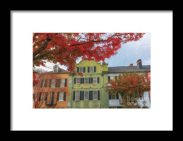 Autumn Framed Print featuring the painting Autumn Colors - Rainbow Row by Dale Powell