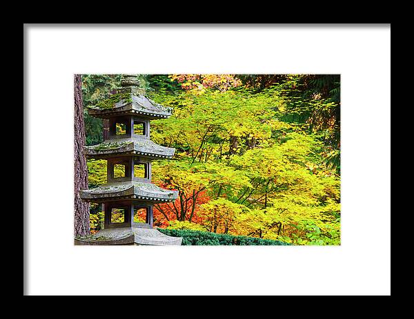 Pagoda Framed Print featuring the photograph Autumn Colours At The Japanese Garden by Craig Tuttle / Design Pics