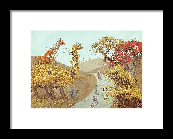 Autumn Framed Print featuring the drawing Autumn Park by Eric Fan