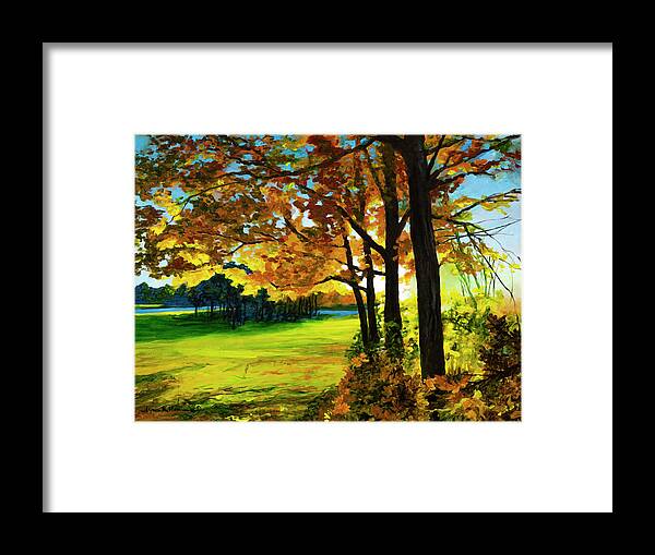 Autumn Framed Print featuring the painting Sunset over the Park by Lynn Hansen