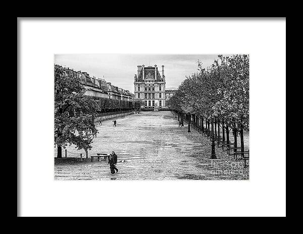 Champs Elysees Framed Print featuring the photograph Autumn walk along the Champs Elysees Black and White by Wayne Moran