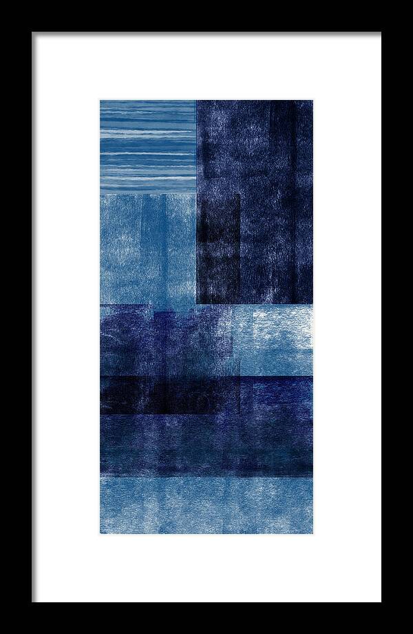 Abstract Framed Print featuring the mixed media Azul Blocks 1- Art by Linda Woods by Linda Woods
