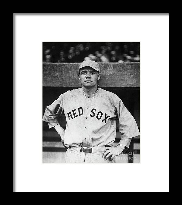 Babe Ruth In Red Sox Uniform Framed Print by Bettmann 