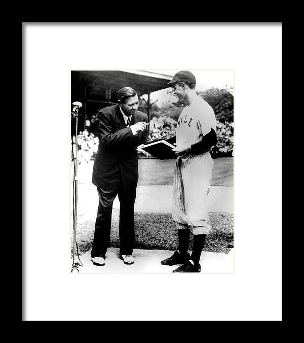 #baseball Framed Print featuring the photograph Babe Ruth Meet George Bush Vintage Baseball by Photo File