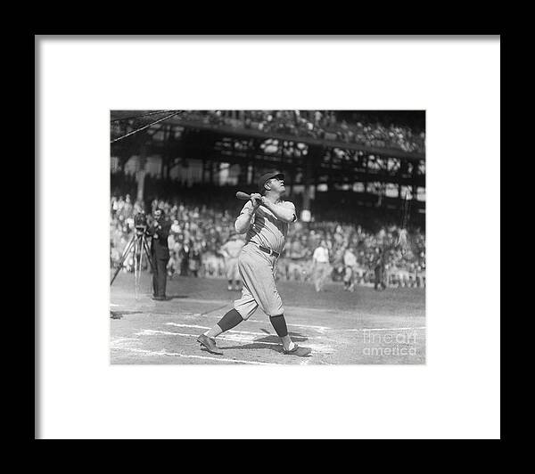 Baseball Cap Framed Print featuring the photograph Babe Ruth Practicing by Bettmann