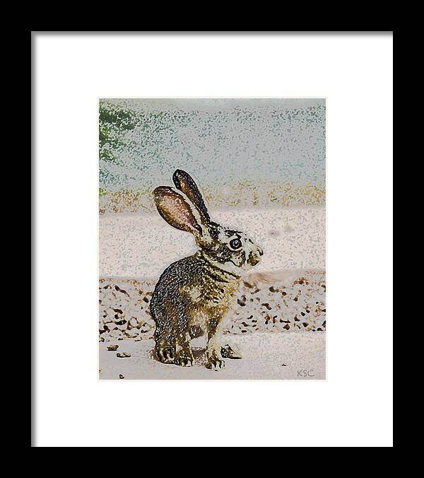 Bunny Framed Print featuring the digital art Baby Bunny by Karen Conley