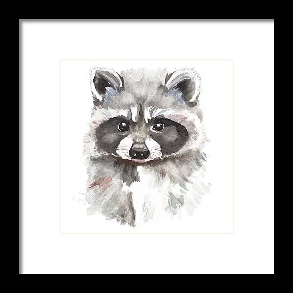 Baby Framed Print featuring the painting Baby Raccoon by Patricia Pinto
