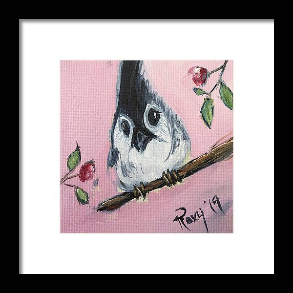 Titmouse Framed Print featuring the painting Baby Tufted Tit Mouse by Roxy Rich