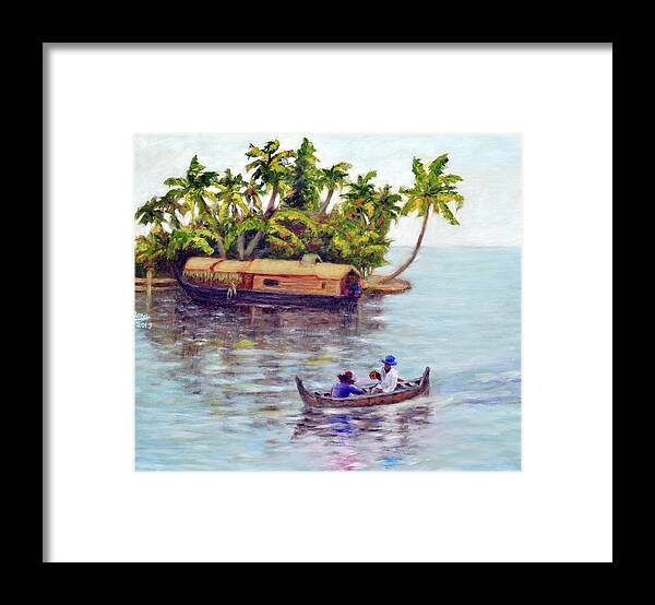 Backwaters Of Kerala Framed Print featuring the painting Backwaters of Kerala by Uma Krishnamoorthy