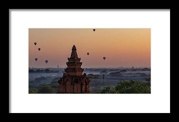 Balloons Framed Print featuring the photograph Bagan sunrise by Ann Moore