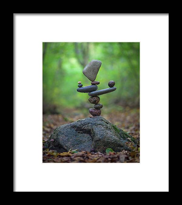 Meditation Zen Yoga Mindfulness Stones Nature Land Art Balancing Sweden Framed Print featuring the sculpture Balancing art #34 by Pontus Jansson