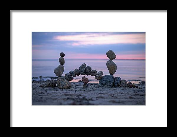 Meditation Zen Yoga Mindfulness Stones Nature Land Art Balancing Sweden Framed Print featuring the sculpture Balancing art #9 by Pontus Jansson