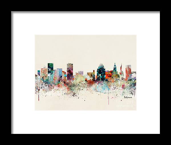 Baltimore Framed Print featuring the painting Baltimore Maryland Skyline by Bri Buckley