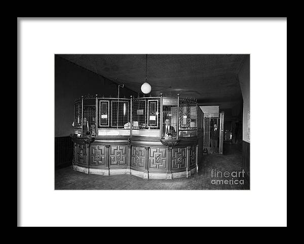 Working Framed Print featuring the photograph Bank Teller Cage With Typical Grillwork by Bettmann