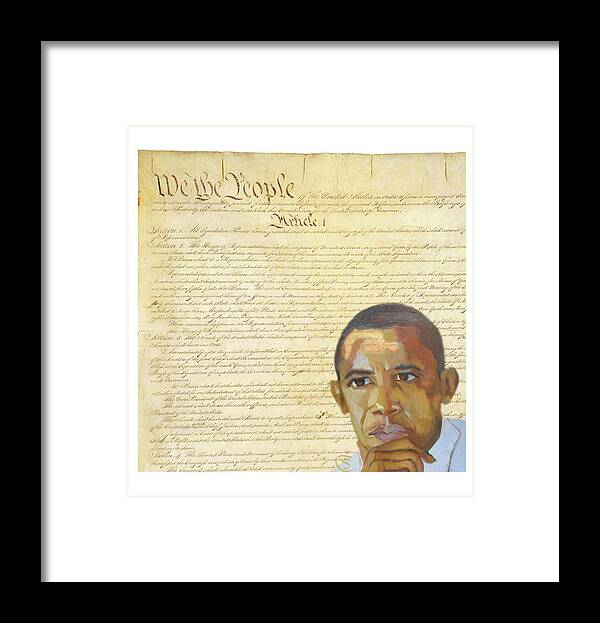 Barack Hussein Obama Framed Print featuring the digital art Barack Obama - Constitution by Suzanne Giuriati Cerny
