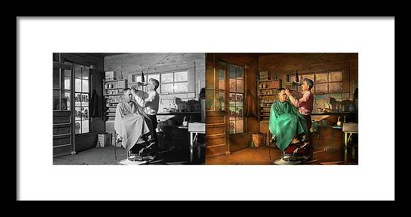 Barber Art Framed Print featuring the photograph Barber - JH Parham Barber and Notary Public 1941 - Side by Side by Mike Savad