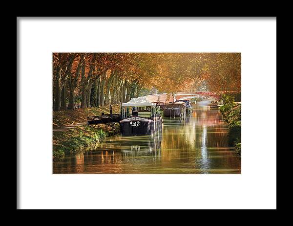 Toulouse Framed Print featuring the photograph Barges on Canal de Brienne Toulouse France by Carol Japp