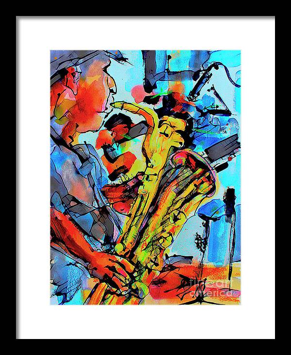 Music Art Framed Print featuring the mixed media Baritone Sax Player Modern Music Art by Ginette Callaway