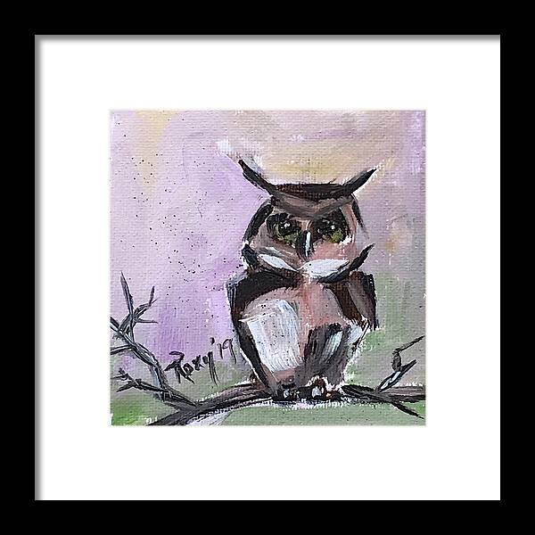Owl Framed Print featuring the painting Barn Owl on a Branch by Roxy Rich