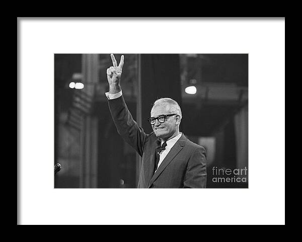 Event Framed Print featuring the photograph Barry Goldwater Giving Victory Sign by Bettmann